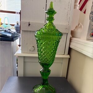 VTG 60-70’s Indiana Glass Diamond point Apothecary Jar or Compote.